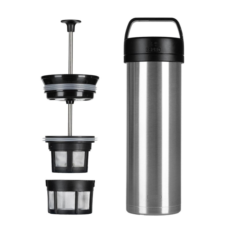 ESPRO P0 Ultralight French Press Coffee Maker for Travel, Vacuum Insulated Stainless Steel, 16 Ounces, Brushed Stainless Steel - Image 1